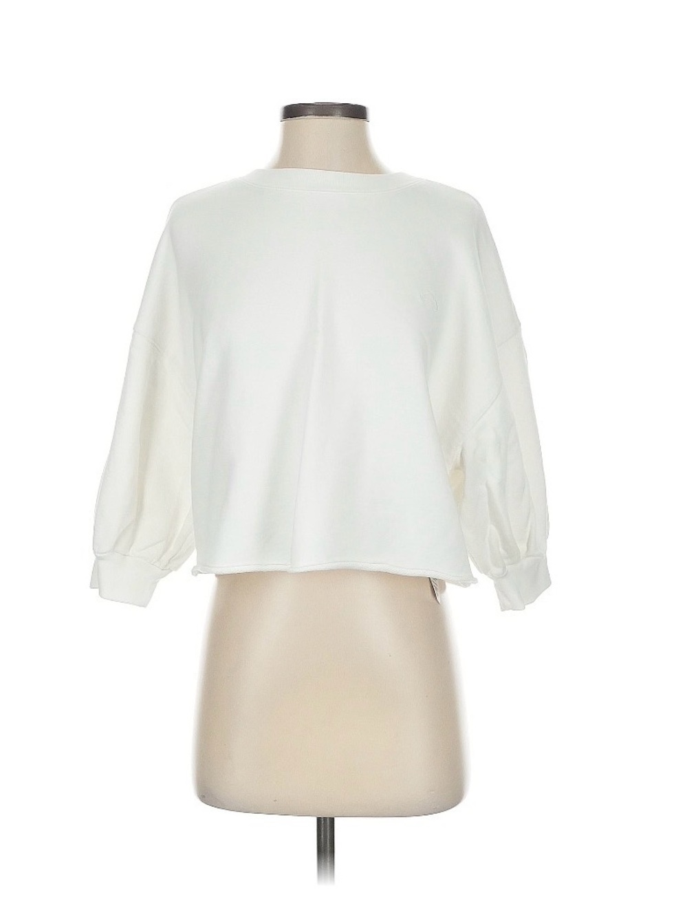 Frame Denim White Cropped Balloon-Sleeve Sweatshirt Size S